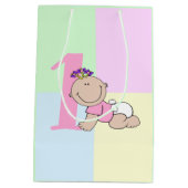 かわいい漫画ベビーガール1st誕生日 ミディアムペーパーバッグ (裏面)