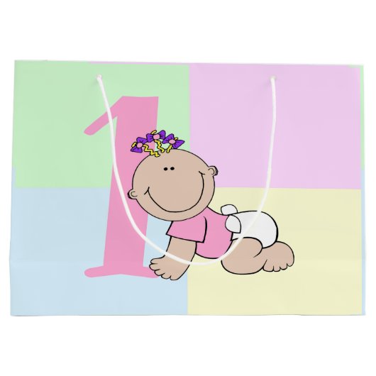 かわいい漫画ベビーガール1st誕生日 ラージペーパーバッグ (裏面)