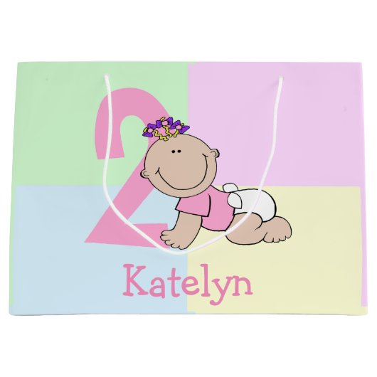 かわいい漫画ベビーガール2nd誕生日 ラージペーパーバッグ (正面)