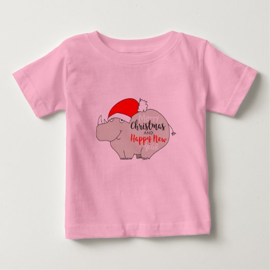 かわいい漫画ベビーサイおもしろいノピンクメリークリスマス ベビーTシャツ (正面)