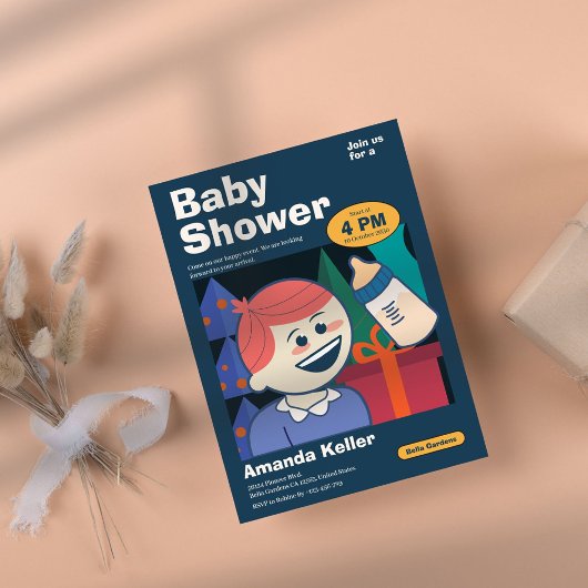 かわいい漫画ベビーシャワー招待状 招待状