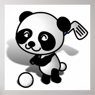 かわいい漫画ベビーパンダベアーゴルフ ポスター