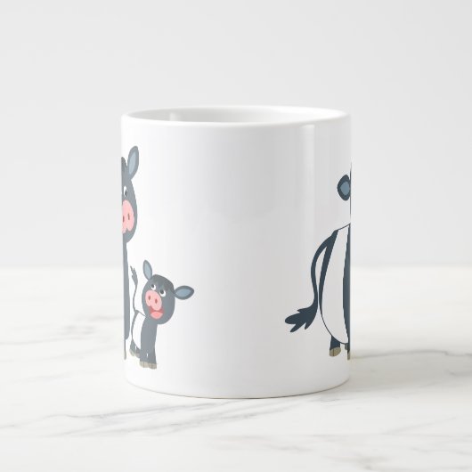 かわいい漫画ベルテッドガロウェイ牛と子牛 ジャンボコーヒーマグカップ (正面)