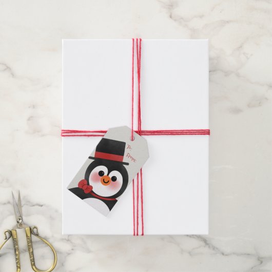 かわいい漫画ペンギン楽しいクリスマスの休日 ギフトタグ (より糸付き)