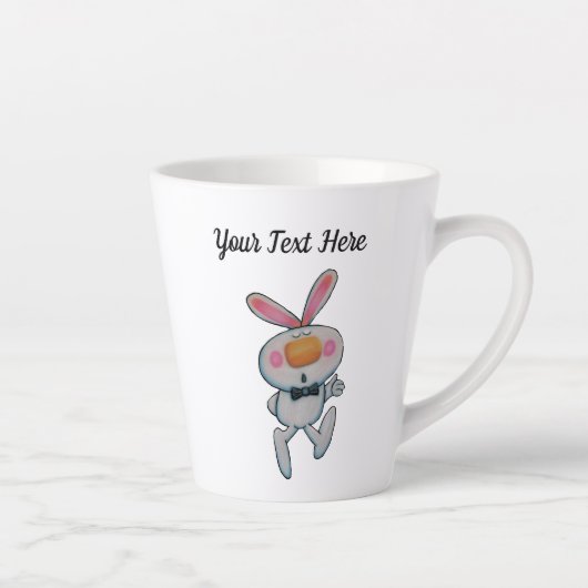 かわいい漫画ホワイトバニー弓ネクタイ親指アップ看板 カフェラテマグ (右)