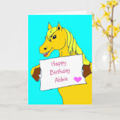 かわいい漫画ポニーとメッセージ誕生日 カード (黄色い花)