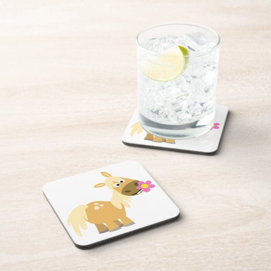 かわいい漫画ポニーと花のコルクコースター コースター (右側)