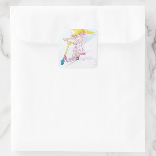 かわいい漫画マイクロスクーター女の子マイクロスクーター スクエアシール (バッグ)