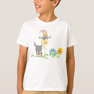 かわいい漫画ヤギと花の子どもTシャツ Tシャツ