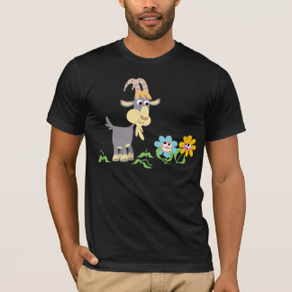 かわいい漫画ヤギと花Tシャツ Tシャツ