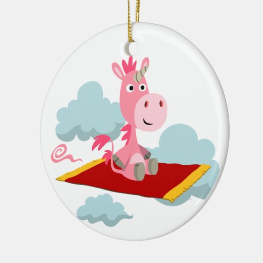 かわいい漫画ユニコーンの魔法カーペットライドオーナメント セラミックオーナメント (左)
