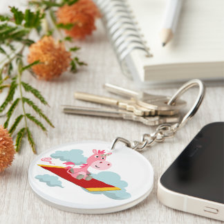 かわいい漫画ユニコーンの魔法カーペットライドキーチェーン キーホルダー