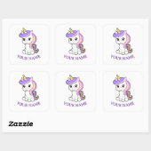 かわいい漫画ユニコーン子供の名前タグステッカー スクエアシール (シート)