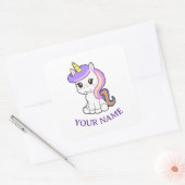 かわいい漫画ユニコーン子供の名前タグステッカー スクエアシール (封筒)
