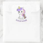 かわいい漫画ユニコーン子供の名前タグステッカー スクエアシール (バッグ)