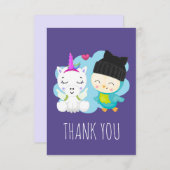 かわいい漫画ユニコーン&バード サンキューカード (正面/裏面)