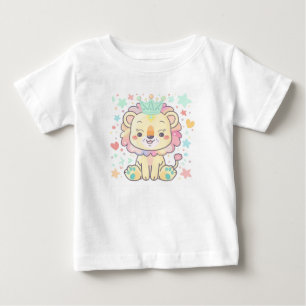 かわいい漫画ライオンの可愛いカブとクラウンベビーTシャツ ベビーTシャツ