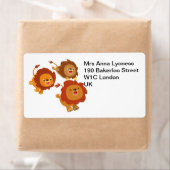 かわいい漫画ライオンズのハッピートリオ ラベル (インサイチュ)