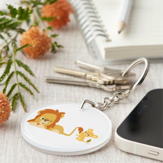 かわいい漫画ライオンパパとカッブアクリルキーチェーン キーホルダー (正面右)