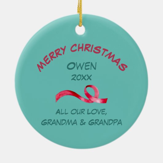 かわいい漫画ライオン孫クリスマス セラミックオーナメント (裏面)