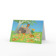 かわいい漫画ライオン家族のグリーティングカード