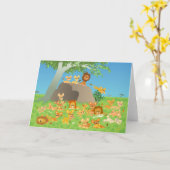 かわいい漫画ライオン家族のグリーティングカード カード (黄色い花)