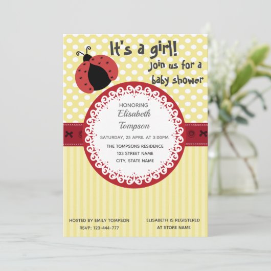 かわいい漫画ラディバグ赤ちゃんシャワー 招待状 (スタンド正面)