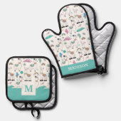 かわいい漫画ラマのパターン 鍋つかみ&鍋敷きセット (正面/裏面)