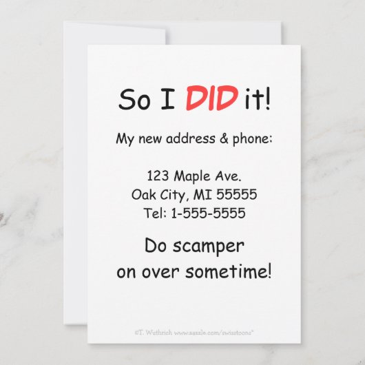 かわいい漫画リス動くアナウンスメントカード 案内状 (裏面)