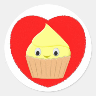 かわいい漫画レモンカップケーキ赤いハートクラシックR ラウンドシール