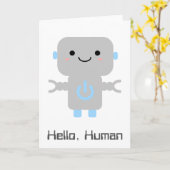 かわいい漫画ロボット | Hello Human カード (黄色い花)