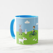 かわいい漫画動物及び男の子の乗馬のバイクの信号器のマグ マグカップ (正面左)