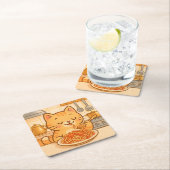 かわいい漫画子猫スパゲティコースターセット スクエアペーパーコースター (インサイチュ)