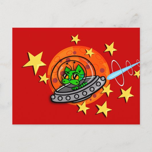 かわいい漫画宇宙キティ猫横はがき ポストカード (正面)