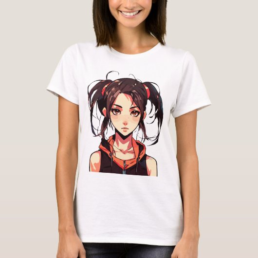 かわいい漫画少女: アニメベクターイラスト Tシャツ (正面)