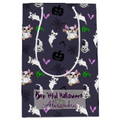 かわいい漫画幽霊ブルドッグハロウィーン抱き枕 ミディアムペーパーバッグ (正面)