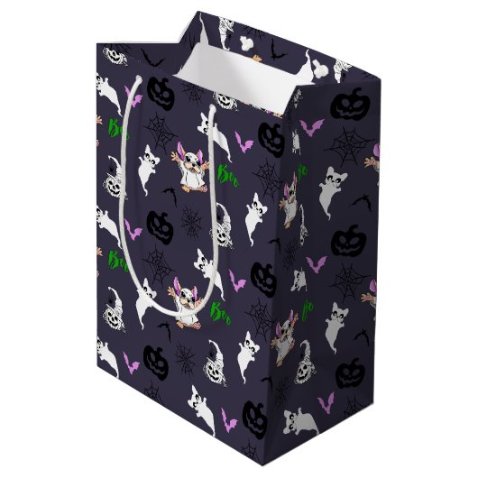 かわいい漫画幽霊ブルドッグハロウィーン抱き枕 ミディアムペーパーバッグ (裏面アングル)
