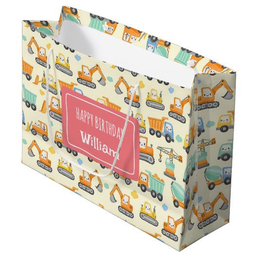 かわいい漫画建築車 ラージペーパーバッグ (正面アングル)
