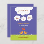 かわいい漫画愛鳥(夜)の結婚 招待状 (正面/裏面)