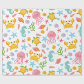 かわいい漫画海シーライフシーシェルヒトギフト ラッピングペーパー (フラット)