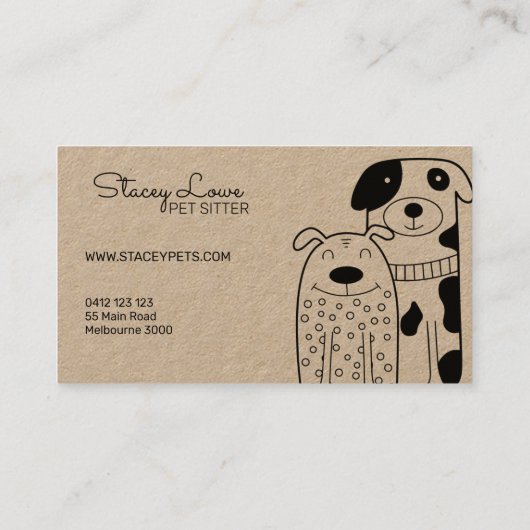 かわいい漫画犬と猫ペットシッター 名刺 (裏面)