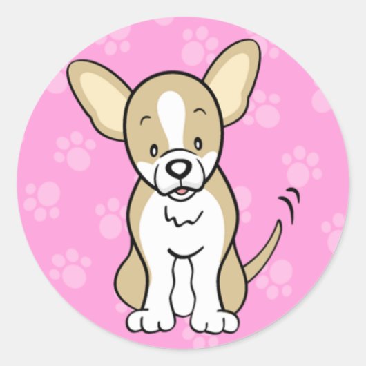 かわいい漫画犬のチワワのステッカー ラウンドシール (正面)