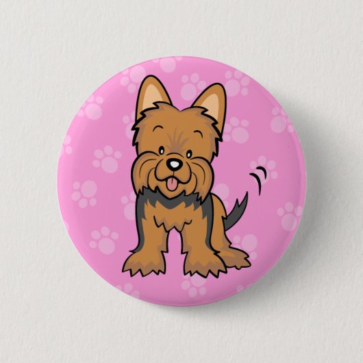 かわいい漫画犬のヨークシャーテリアボタン 缶バッジ (正面)
