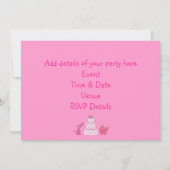 かわいい漫画犬、猫及びケーキのカスタムなピンクのパーティー 招待状 (裏面)