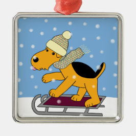 かわいい漫画犬wのそりの優れた正方形のオーナメント メタルオーナメント