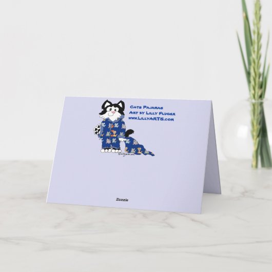 かわいい漫画猫のパジャマの挨拶状 カード (裏面)
