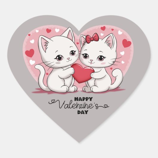 かわいい漫画猫好きハートバレンタインデー ハートシール (正面)