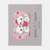 かわいい漫画猫好きハートバレンタインデー フリースブランケット (正面)