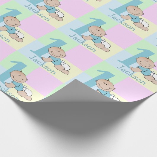 かわいい漫画男の赤ちゃん1歳の誕生日 ラッピングペーパー (角)