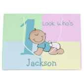 かわいい漫画男の赤ちゃん1歳の誕生日 ラージペーパーバッグ (正面)